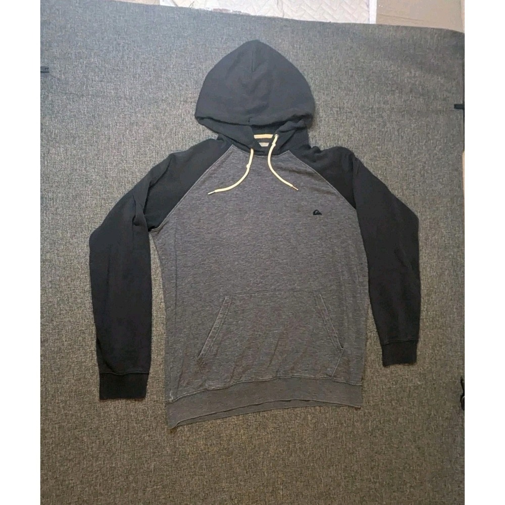 Quiksilver Pullover Y2K Hoodie Mens Large Cotton Logo Gray & Black‎ Sweatshirt